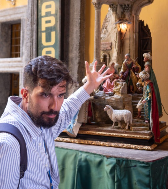 Riccardo, our guide for an introduction to Napoli, tells us about the importance of incredibly detailed Presepe, or nativity scenes to the Neapolitan culture.