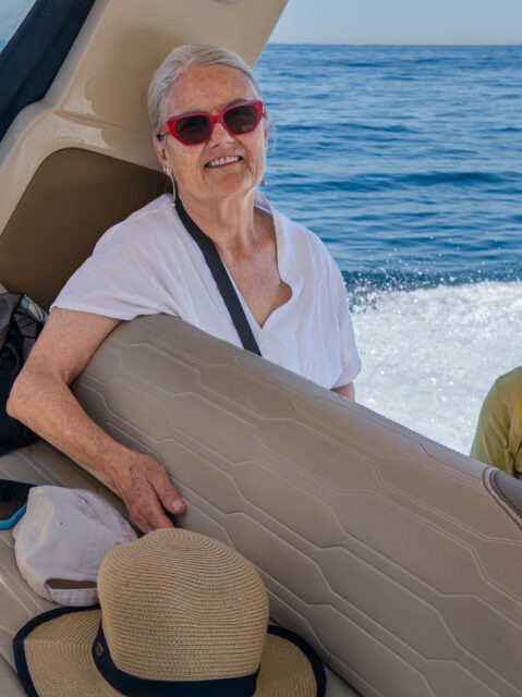 Genevieve - happy on a boat on the Bay of Napoli